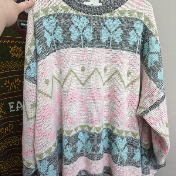 Lady Dame Plus Sweaters - vintage pastel shamrock and heart sweater